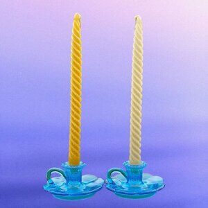 Kemple Glassworks Narcissus Blue Glass Chambersticks Candlestick
